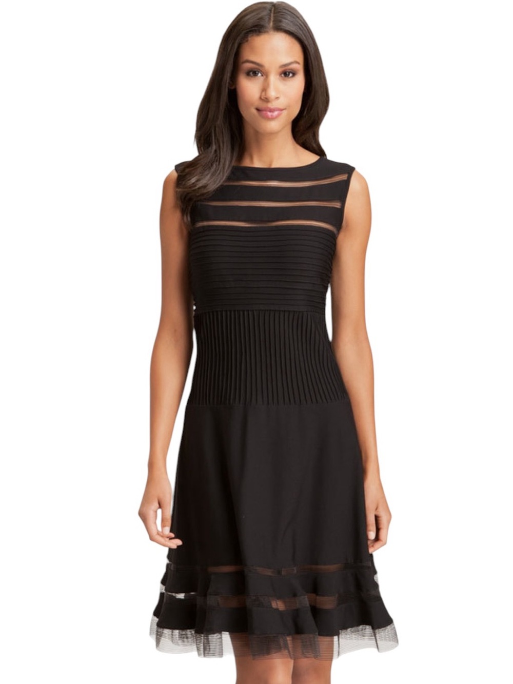 Tadashi Shoji Illusion Mesh Striped Jersey Dress